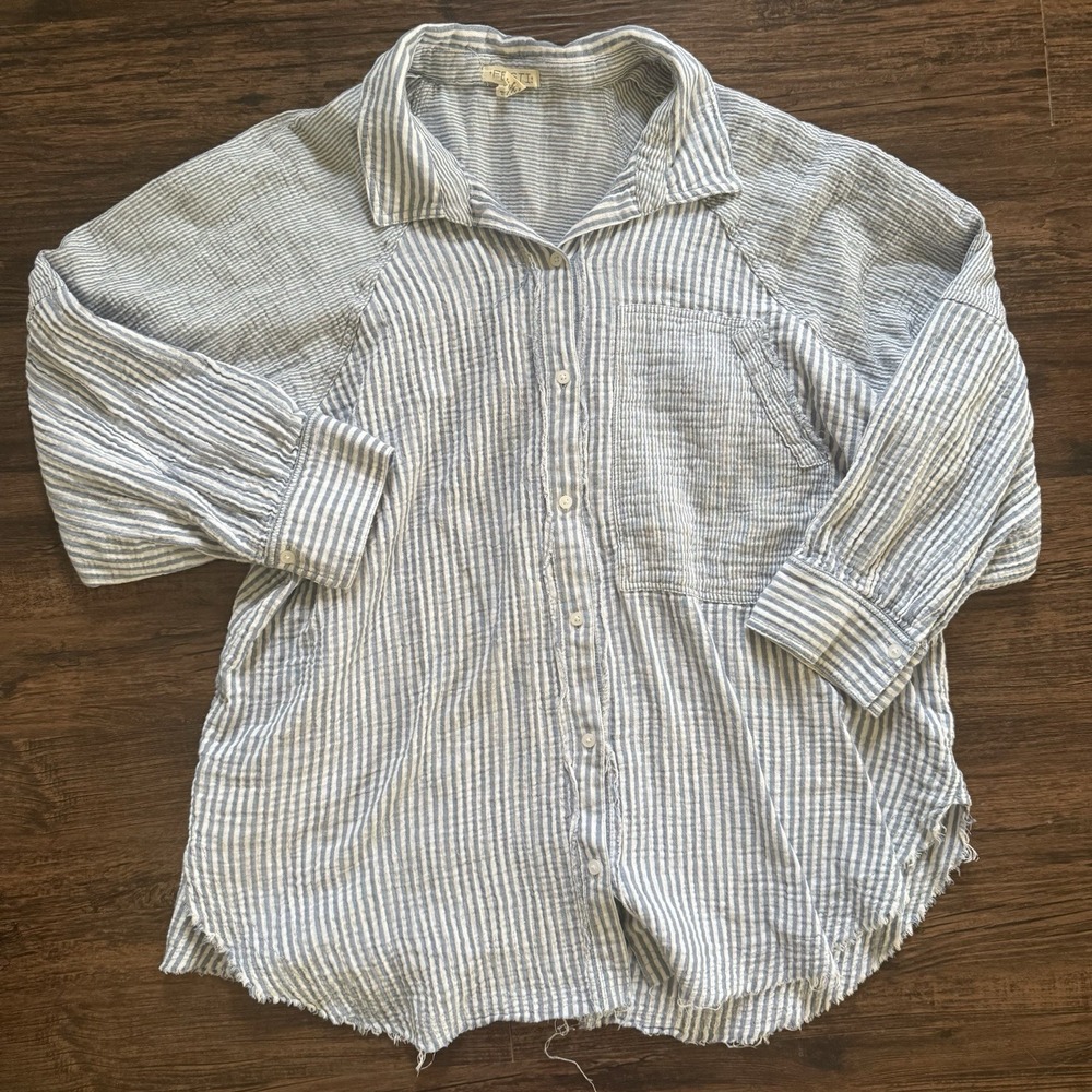 Torrid Festi 3X Plus Size Gauze Button Down Shirt Boho Coastal Frayed Hem